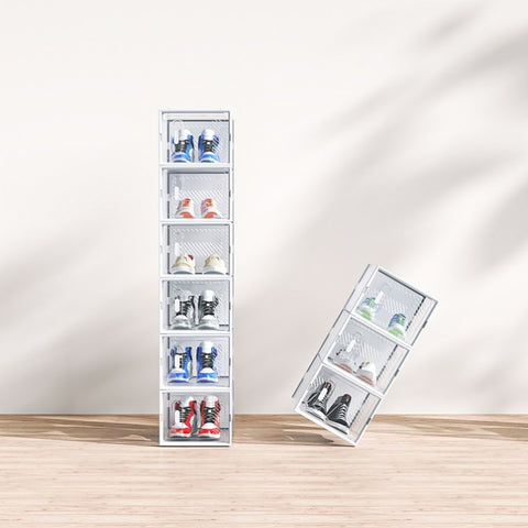 6-Piece Medium White Plastic Mesh Shoe Box Set - 35.00*25.00*19.00cm, Modular Design for Home 15361291