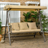 3-Seat Patio Swing Chair, Porch Swing Glider with Cushion, 3 Throw Pillows & Adjustable Canopy for W2225142478