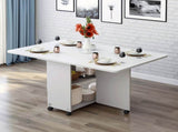 Folding Drop Leaf Dining Table with 6 Wheels and 2-Layer Storage Shelf, Space Saving Table for Small 99613030