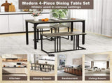 4-Piece Dining Table Set with Bench & 2 Stools, Space-Saving Nested Design, Oak 49005212