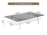 Rectangle Coffee Table, Tempered Glass Tabletop with White Metal Legs, Modern Table for Living Room W241126035
