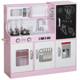 Qaba Play Kitchen, Kids Kitchen Playset Pretend Play Toy Kitchen with Play Phone, Chalkboard, Towel 35279382