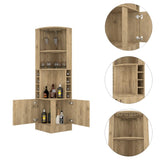 Syrah Corner Bar Cabinet, Eight Bottle Cubbies, Double Door, Two Open Shelves B070P211048