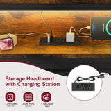 Queen Size Metal Platform Bed Frame with Adjustable Upholstered Headboard, Charging Station, LED W1903P195337