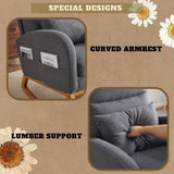 Grey Linen Rocking Chair Nursery with Thick Headrest, Upholstered Mid-Century Modern Nursing Rocker 63269617