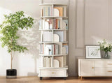 6 Tier Rotating Bookshelf, 360&deg Display Round Spinning Bookshelf with Wheels and Drawer, 85969050