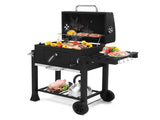 Charcoal Grill with Foldable Side Table and Wheels, Heavy-duty BBQ Grill for Outdoor Picnics Patio 52462179