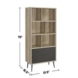 ZUN 3-shelf Engineered Wood Bookcase with 2 Drawers in Antique Pine and Grey B016P164664