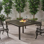 ZUN Outdoor Modern Aluminum Dining Table with Woven Accents, Gloss Black 65144.00BZE