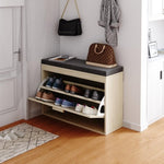 ZUN Rattan Shoe Rack, Hallway Shoe Bench, Shoe Cabinet with Flip-Drawer and Seat Cushion 10635846