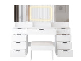 Large Vanity Table Set with 3 Opening Mirrors and LED Lights, Vanity Table with Full Storage Behind 92358029