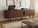 Walnut Embossed Particle Board TV Stand, Oval Tabletop 1473558cm, Modern Entertainment Center with 34294354