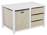 Wooden Frame Removable Top White Painted Pine Children's Cot with 3 Fabric Drawers 1 Fabric Bag 83557884