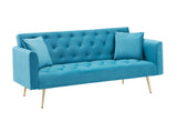 71 inch convertible love seat sofa, American retro, light blue velvet, suitable for small living W1658P191740