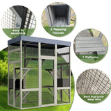 62.6" Outdoor Wooden Catio for Cats, Large Cat Enclosure with Waterproof Roof, 2 Cat Houses & W773P312617