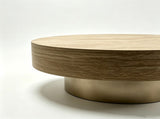 31.88 inch Round Travertine Coffee Table, Modern Drum Coffee Table with Champagne Gold Metal W5230P567203