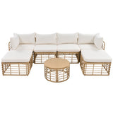 ZUN 7 Pieces Outdoor Patio Furniture, All-Weather Rattan Sectional Sofa Set with Thick Cushions and 82226098