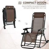 ZUN Outdoor Rocking Chairs, Foldable Reclining Zero Gravity Lounge Rocker w/ Pillow, Cup & Phone Holder, W2225142473