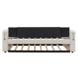 Twin Size Upholstery Daybed with Storage Arms, Trundle and USB Design, Beige 06512731