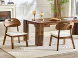 2 walnut colored solid wood dining chairs, white PU soft seat cushions, hollowed out backrests, and W1151P455539