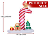 8.2FT Lighted Christmas Inflatable Decoration, Inflatable Giant Candy Cane with Gingerbread Men, 09930053