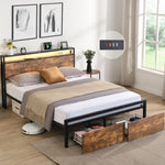 ZUN Queen Size Bed Frame with Storage Headboard and 2 Drawers, LED Lights Bed with Charging Station, W1916126253