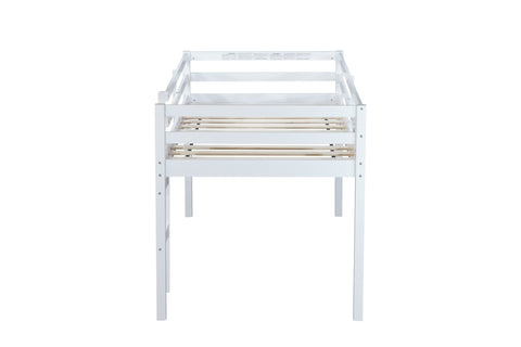 ZUN Solid Wooden, Rubber Wooden Twin Loft Bed with Ladder, Bed Platform of Strengthened Slats , White W504P190951