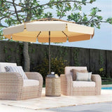 10 foot beige terrace umbrella with solar powered LED lights and multi-layered ventilated roof 63655933