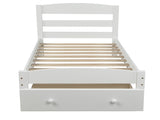 Platform Twin Bed Frame with Storage Drawer and Wood Slat Support No Box Spring Needed, White WF191655AAK