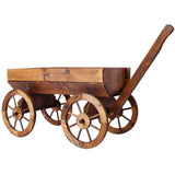 ZUN Wood Wagon Flower Planter Pot Stand W/Wheels Home Garden Outdoor Decor W465P180333