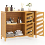 39.5"x14"x31.5" Natural Bamboo Bathroom Cabinet - 3-Door Design Multiple Shelves, Ample Storage 77835733