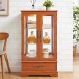 Glass Cabinet Lighted Glass Cabinet Curio Display Cabinet with Adjustable Glass Shelves 2 Doors and W2275P295883
