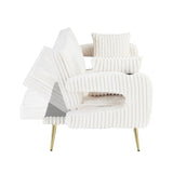 The straight-row white corduroy sofa with throw pillows, featuring a minimalist style, is suitable W1658P252026