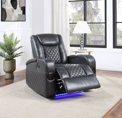 ZUN ACME Alair Power Motion Recliner w/Bluetooth Speaker & Cooling Cup Holder, Dark Gray Leather Aire LV02460