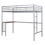 ZUN Twin Metal Loft Bed with Desk, Ladder and Guardrails, Loft Bed for Bedroom, Silver MF286452AAN