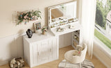 59" Makeup Vanity Desk with Mirror, Vanity Mirror with Lights, Dressing Table with 3 Drawers and 2 N704P263504K