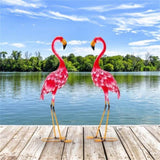 2-Piece Flamingo Ornament Set - Stunning Gradient Feathers Metal Statues Outdoor Garden/Patio Decor 18286522