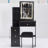 Small Size Left Bedside Cabinet Vanity Table Cushioned Stool, Touch Control Sliding LED Mirror, W936P226032