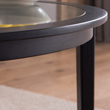 ZUN Round glass top solid wood storage coffee table, black W848120036