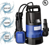 ZUN 3/4HP 2642 GPH 550W Submersible Dirty Clean Pump Swimming Pool Pond Flood Drain Heavy Duty 54985423