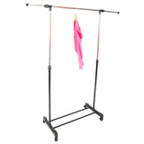 ZUN Single-bar Vertical & Horizontal Stretching Stand Clothes Rack with Shoe Shelf YJ-02 Black & Silver 45790494