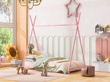 Metal Twin Size House Platform Bed with Triangle Structure, Pink WF307193AAH
