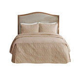 3 Piece Split Corner Pleated Quilted Bedspread Khaki Queen B035129056