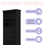 ZUN Black Tall Storage Cabinet with 3 Drawers and Adjustable Shelves for Bathroom, Study, Office and WF323347AAB