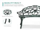 Outdoor Cast Aluminum Patio Bench, Porch Bench Chair with Curved Legs Rose Pattern, Antique Green 56157164