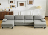 U-Shaped Convertible Sectional Sofa with 2 Short Chaise Lounges, 4-Seater Modular Chenille Fabric 14447518