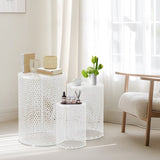Outdoor Nesting Side Table Set of 3, Round Patio Accent Table, Metal Frame End Table for Indoor 47637419