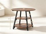 Rustic Brown Black 3Tier Side End Table, Metal Frame Nightstand with 2 Open Storage Shelves, 85236293
