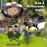 ZUN Copper Solar Bird Bath Feeder Combo with Flower Planter Pedestal and Solar Lights 92400841