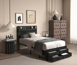Twin Bed Frames with Headboard, Twin Size Bed Frames with Storage Drawers, Twin Bed, Black Metal W2129P262895